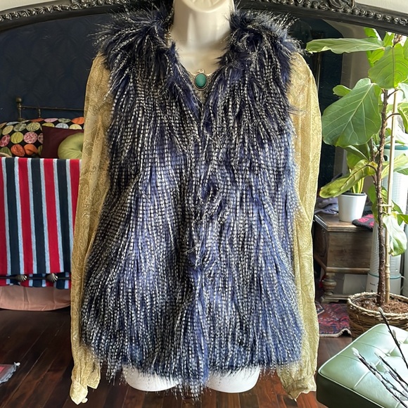 Faux Mongolian fur indigo based vest. - Picture 2 of 8